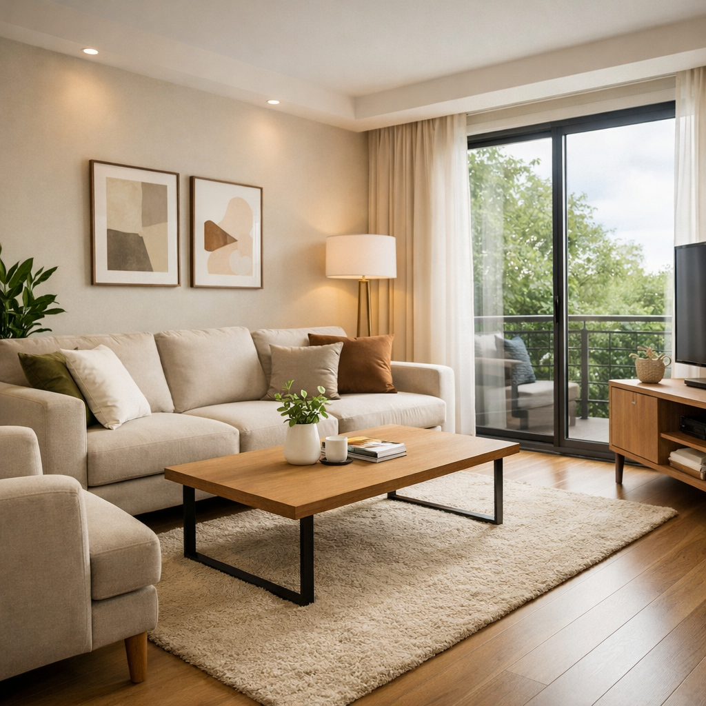 Modern furnished living room in our Executive Suite